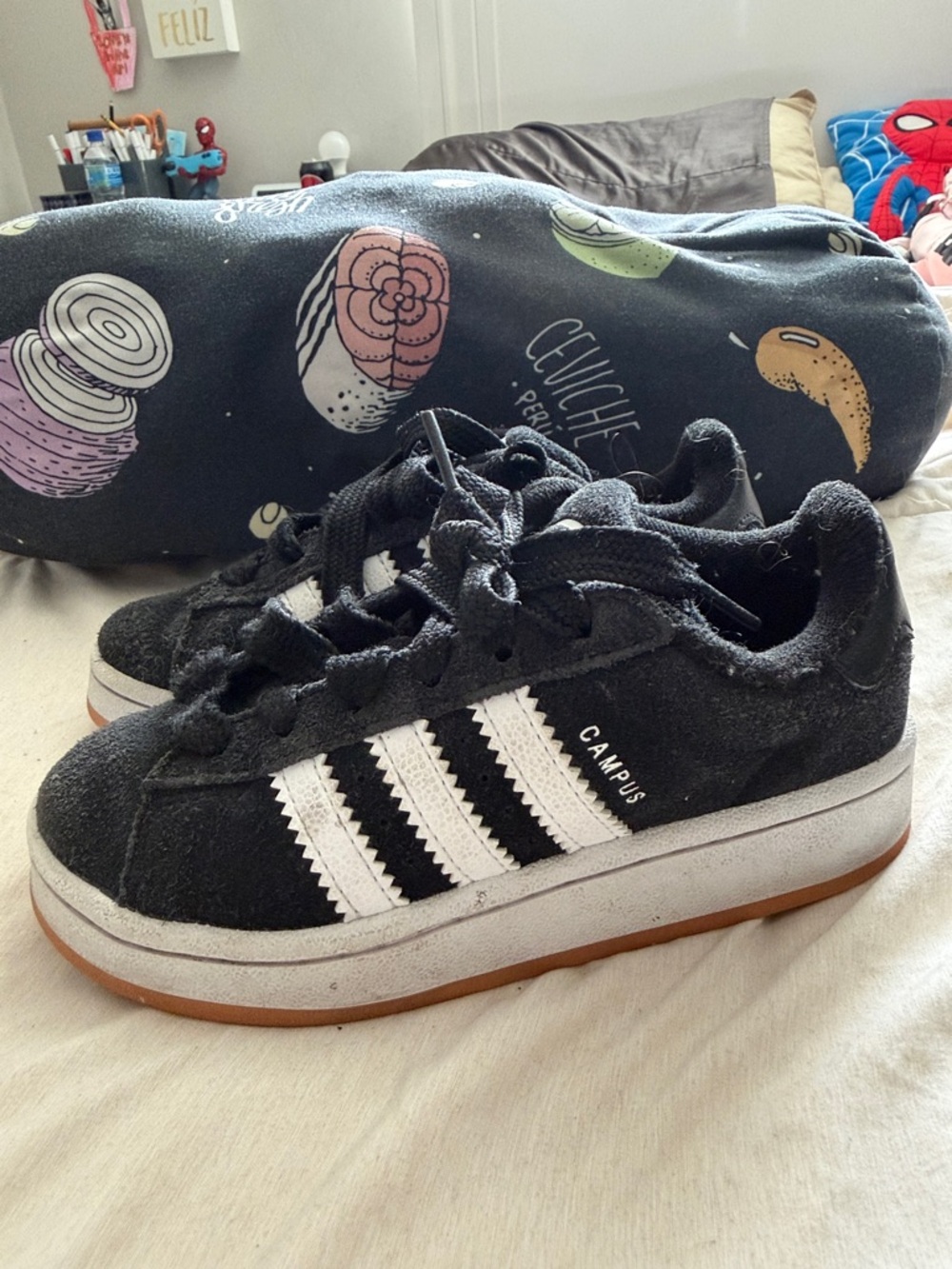 adidas Kids Campus Black and White Suede Sneakers worn a handful of times